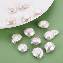 Perline di perle naturali di keshi, perla d'acqua dolce coltivata, Senza Buco / undrilled, rotondo e piatto, colore conchiglia, 15~28x15~17x6~10mm
