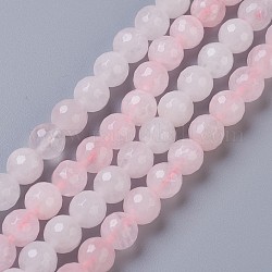 Fili di perline quarzo roso  naturale , sfaccettato, tondo, 8mm, Foro: 1 mm