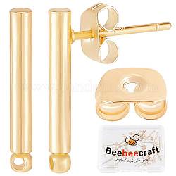 Beebeecraft 1 caja, 20 piezas de aretes de barra, aretes de tira redonda chapados en oro de 18k con bucle y 20 piezas de tuercas para pendientes diy, fabricación de joyas