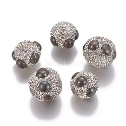 Perla perline naturali, con rhinestone polimero argilla, tondo, 17~20mm, Foro: 1 mm