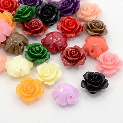 Synthetische Korallen 3 d Blume Rose Perlen, gefärbt, Mischfarbe, 14x8 mm, Bohrung: 1~1.4 mm