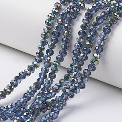 Placcare trasparente perle di vetro fili, metà multi-colore placcato, sfaccettato, rondelle, dodger blu, 4x3mm, Foro: 0.4 mm, circa 130pcs/filo, 16.54 pollici (42 cm)