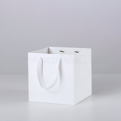 Bolsas de regalo de papel kraft de color sólido con asas de cinta, para cumpleaños boda fiesta de navidad bolsas de compras, cuadrado, blanco, 15x15x15 cm