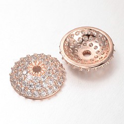 Demi apetalous round / dôme micro cuivres ouvrent zircone cubique caps, or rose, 11x3mm, Trou: 1mm