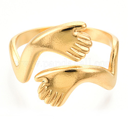 Revestimiento de iones (ip) 304 acero inoxidable que abraza los anillos del puño de la mano, anillos abiertos para mujer gils, real 18k chapado en oro, nosotros tamaño 9 (18.9 mm)