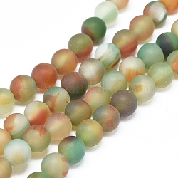 Natural Peacock Agate Beads Strands, Frosted, Dyed & Heated, Round, 6~6.5mm, Hole: 0.8mm, about 65 pcs/Strand, 14.96 inch(38 cm)