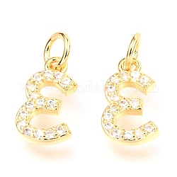 Brass Micro Pave Cubic Zirconia Charms, with Jump Rings, Greek Alphabet, Real 18k Gold Plated, Letter.E, 11.5x2x1.7mm, jump ring: 4.9x0.85mm, Hole: 3mm