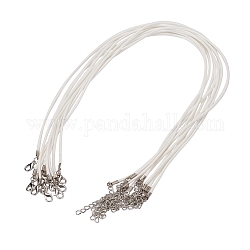 Waxed Cord Necklace Making, with Zinc Alloy Lobster Claw Clasps, Platinum, White, 17.8 inch~18 inch(45.5~46cm), 2mm