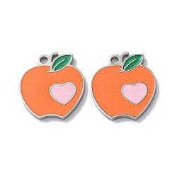 304 charms in acciaio inox, con smalto, mela con ciondolo a cuore, colore acciaio inossidabile, 14.5x13x1.5mm, Foro: 1.5 mm