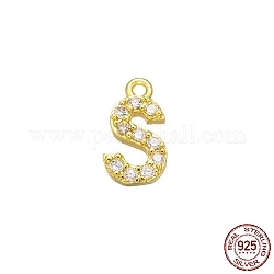 Real 18K Gold Plated 925 Sterling Silver Micro Pave Clear Cubic Zirconia Charms, Initial Letter, Letter S, 9.5x5.5x1.5mm, Hole: 0.9mm
