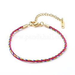 Bracelets en nylon torsadé, avec accessoires en 304 acier inoxydable, rose foncé, 7.48 pouce (19 cm)