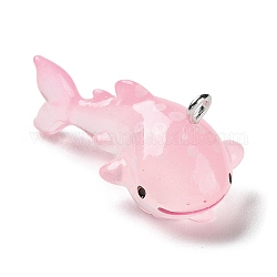 Colgantes de resina opaca con tema de animales marinos, dijes de tiburón con aros de hierro en tono platino, rosa, 14x16x31.5mm, agujero: 2 mm