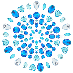 Acrílico diamante de imitación cabujones, la espalda plana y facetas, estrella y ovalada y lágrima y corazón y rectángulo y media vuelta, azul, 255 PC / sistema