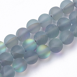 Synthetic Moonstone Beads Strands, Holographic Beads, Dyed, Frosted, Round, Light Sea Green, 6mm, Hole: 0.5mm, 65pcs/strand, 15.7 inch