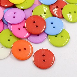 Botones de costura de acrílico, botones de plástico para el diseño de vestuario, 2 agujero, teñido, plano y redondo, color mezclado, 24x3mm, agujero: 2 mm