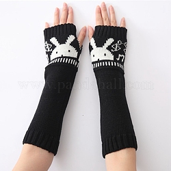 Polyacrylnitril-Fasergarn, das lange fingerlose Handschuhe strickt, Armwärmer, Winterwarme Handschuhe mit Daumenloch, Kaninchenmuster, black & white, 320x80 mm