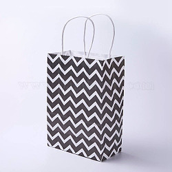 Sacs en papier kraft, avec poignées, sacs-cadeaux, sacs à provisions, rectangle, motif de vagues, noir, 21x15x8 cm