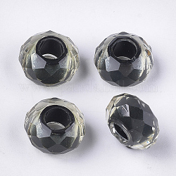 Abalorios de resina, Abalorios de grande agujero, facetados, rerondana plana, negro, 13~13.5x7.5~8mm, agujero: 5.5 mm
