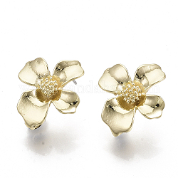 Accessoires de clous d'oreilles en alliage, avec boucle et goupille en acier, fleur, or clair, 20x18mm, Trou: 4mm, pin: 0.7 mm