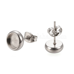 304 impostazioni per orecchini a bottone in acciaio inossidabile, con le noci orecchio, rotondo e piatto, colore acciaio inossidabile, 8.5mm, pin: 0.8 mm, Vassoio: 6 mm