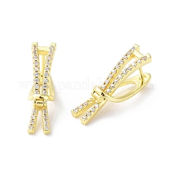 Boucles d'oreilles créoles bowknot en zircone cubique transparente, bijoux en laiton pour femmes, véritable 18k plaqué or, 25.5x13x6.5mm, pin: 1 mm