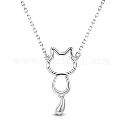 Shegrace 925 collane con pendente in argento sterling placcato rodio, con chiusura ad anello a molla, forma di gatto, platino, 15.8 pollice (40 cm)