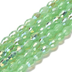 Hornear abalorios de vidrio pintadas hebras, imitación opalite, facetados, color de ab, oval, verde claro, 4x6mm, agujero: 0.8 mm, aproximamente 69 pcs / cadena, 16.54~16.73'' (42~42.5 cm)
