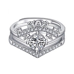 Anillos de dedo de rhinestone de aleación de corona para mujer, anillos apilables, anillo de combinación, Platino, cristal, diámetro interior: 17~17.5 mm, 3 PC / sistema