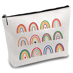 CREATCABIN Rainbow Canvas Cosmetic Bag Makeup Bags Multi-Function Small with Zipper Pouch Gifts for Women Travel Toiletry for Keys Lipstick Card Pencil Case Gift Christmas Thanksgiving 10 x 7 Inch