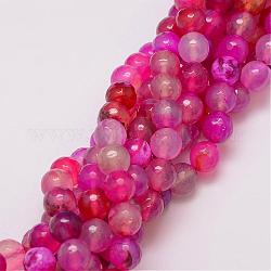 Chapelets de perles d'agate naturelle, teinte, facette, ronde, rose chaud, 10mm, Trou: 1.5mm, Environ 38 pcs/chapelet, 14 pouce