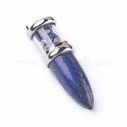 Lapis naturale del Lazuli grandi pendenti, con i risultati in ottone tono platino, proiettile, 50~53x16~17mm, Foro: 5x7~8 mm