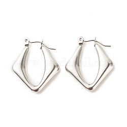 304 Stainless Steel Chunky Rhombus Hoop Earrings for Women, Stainless Steel Color, 25x22mm, Pin: 0.8mm