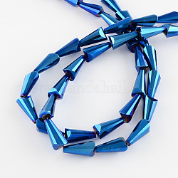 Electroplate Glass Beads, Faceted Cone, Blue Plated, 18x10x9mm, Hole: 1.5mm