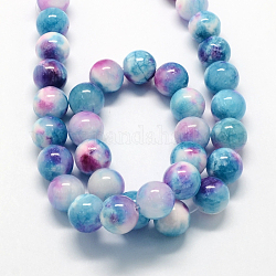 Chapelets de perle en pierre de jade blanc teinté naturel, ronde, bleu profond du ciel, 8mm, Trou: 1mm, Environ 50 pcs/chapelet, 15.7 pouce
