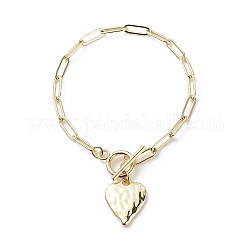 Pulsera con colgante de corazón de aleación con cadenas de clip de latón para mujer, la luz de oro, 7-1/2 pulgada (19.2 cm)