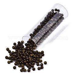 Czech Glass Beads, Round Glass Seed Beads, Baking Paint Style, Dark Olive Green, 8/0, 3x2mm, Hole: 1mm, about 10g/bottle