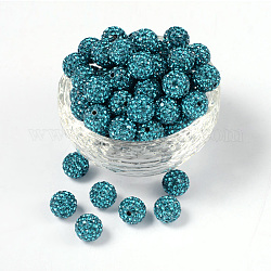 Perles de boule pavé disco , Perles de strass en argile polymère, Grade a, ronde, zircon bleu, pp14 (2~2.1mm), 10mm, Trou: 1.0~1.2mm