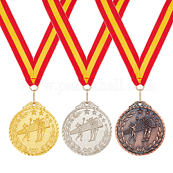 Medaglia di pallavolo premio in lega 3 pz 3 colori, con cordino a righe, rotondo e piatto, colore misto, 840mm, 1pc / color