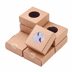 Cajas de dulces de papel, con ventana redonda, caja de panadería, caja de regalo de baby shower, cuadrado, burlywood, 7.5x7.5x3 cm