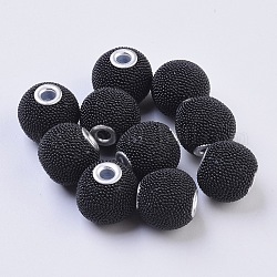 Manuell Indonesiene Perlen, mit Metall-Zubehör, Runde, silberfarben plattiert, Schwarz, 15~16x14~15 mm, Bohrung: 3 mm