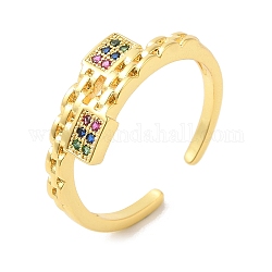 Красочные кубические циркония прямоугольные открытые кольца-манжеты, украшения из латуни для женщин, реальный 16k позолоченный, размер США 8 1/2 (18.5 мм)