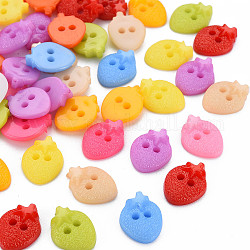Пластиковые кнопки 2-отверстие, клубника, разноцветные, 15.5x12x3.5 мм, отверстие : 2 мм