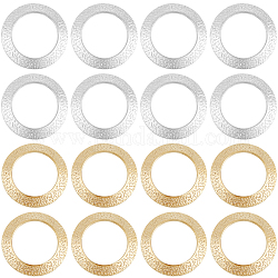Beebeecraft 20 pz 2 colori anelli di collegamento in ottone, piombo & cadimo libero, anello rotondo, texture, vero oro 18k e 925 placcati in argento sterling, 18x2mm, Foro: 12 mm, 10 pz / colore