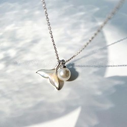 925 ожерелья с подвесками из стерлингового серебра для женщин, с ключичной цепочкой, рыбий хвост, цвет морской раковины, платина, 21~50 см