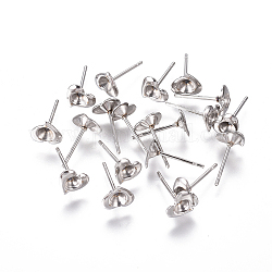 Componentes de oreja de 304 acero inoxidable, para rhinestone rivoli, corazón, color acero inoxidable, aptos para 3 mm de diamante de imitación, 6x7mm, pin: 0.8 mm