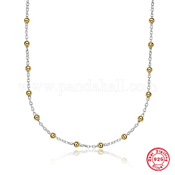 925 Sterling Silber Halsketten, mit echten 18 Karat vergoldeten runden Perlen, Platin Farbe, 15.75 Zoll (40 cm)