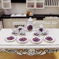 Mini-Keramik-Teesets, inklusive Tasse, Teekanne, Untertasse, Mikro-Landschaftsgarten-Puppenhauszubehör, vorgetäuschte Requisitendekorationen, Medium Orchidee, 16~26x9~33 mm, 15 Stück / Karton