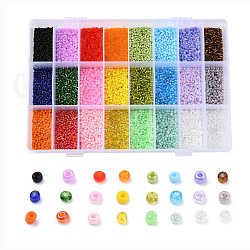 24 Colors 12/0 Glass Seed Beads, Opaque Colors Lustered & Ceylon & Opaque Colours Seed & Frosted Colors & Colors Rainbow & Colours Lustered & Silver Lined & Transparent, Round, Mixed Color, 2mm, Hole: 1mm