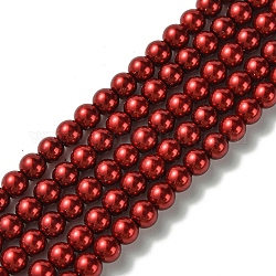 Eco-Friendly Dyed Glass Pearl Round Beads Strands, Grade A, Cotton Cord Threaded, Crimson, 6mm, Hole: 1.2~1.5mm, about 72pcs/strand, 15 inch