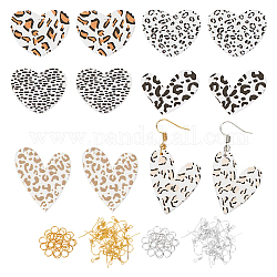 Kit de fabrication de boucles d'oreilles pendantes en forme de cœur olycraft, y compris les pendentifs en acrylique à imprimé léopard et à pois, boucles d'oreilles en fer et anneaux de saut, platine et d'or, 140 pcs / boîte